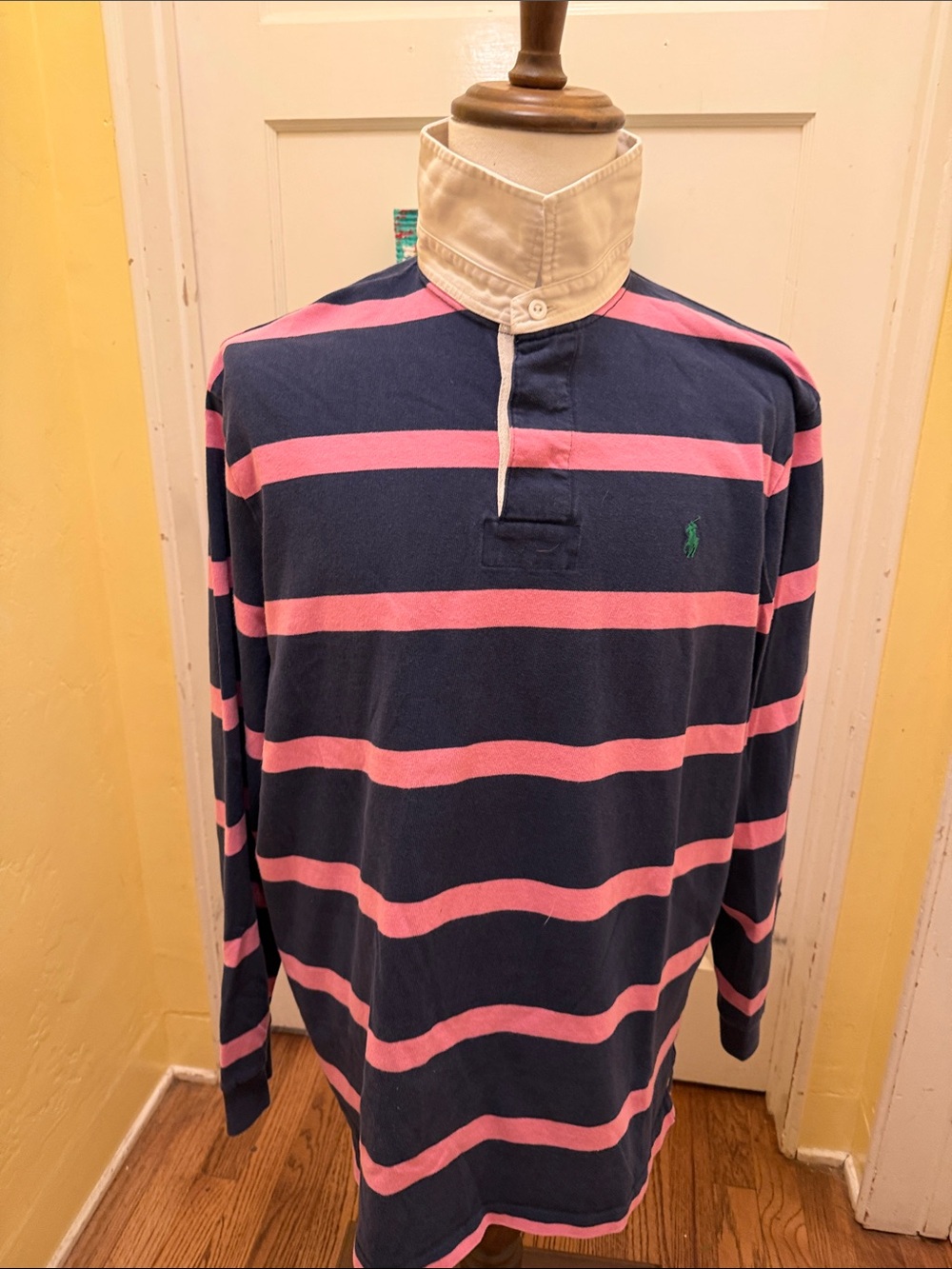 Polo by Ralph Lauren Navy & Pink Striped Long-Sleeve Rugby Shirt